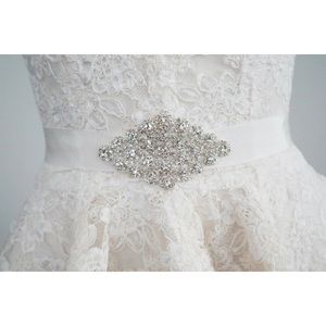 Rhinestone & Grosgrain Ribbon Off-White Bridal Sash Wedding Belt One Size